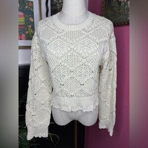 Zara Cream Lace Knit Crochet Sweater Women’s Sz Small